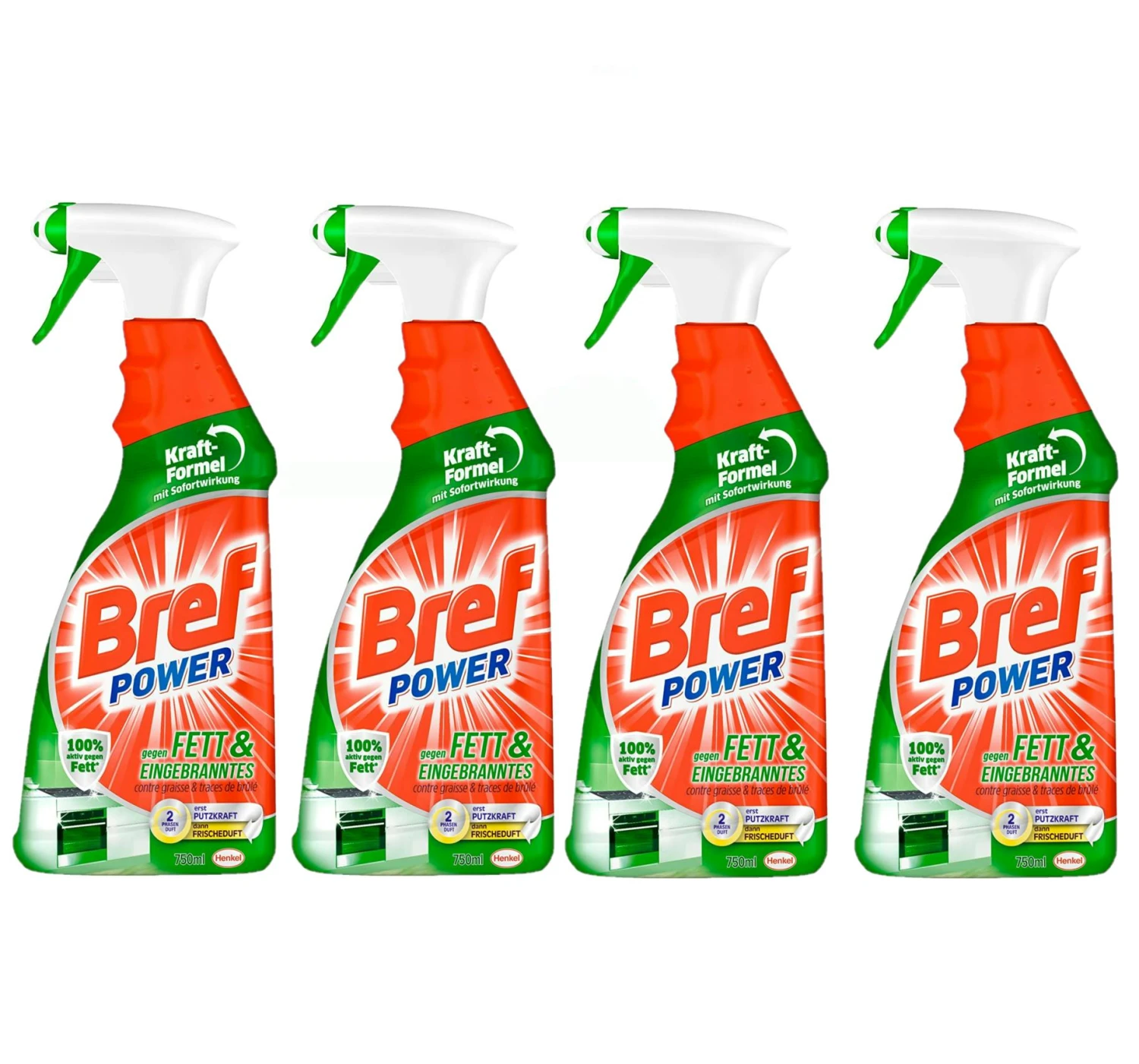 Bref Power Fett Eingebranntes Fettlöser Küchen Reiniger 4x750 Ml Sprühflasche