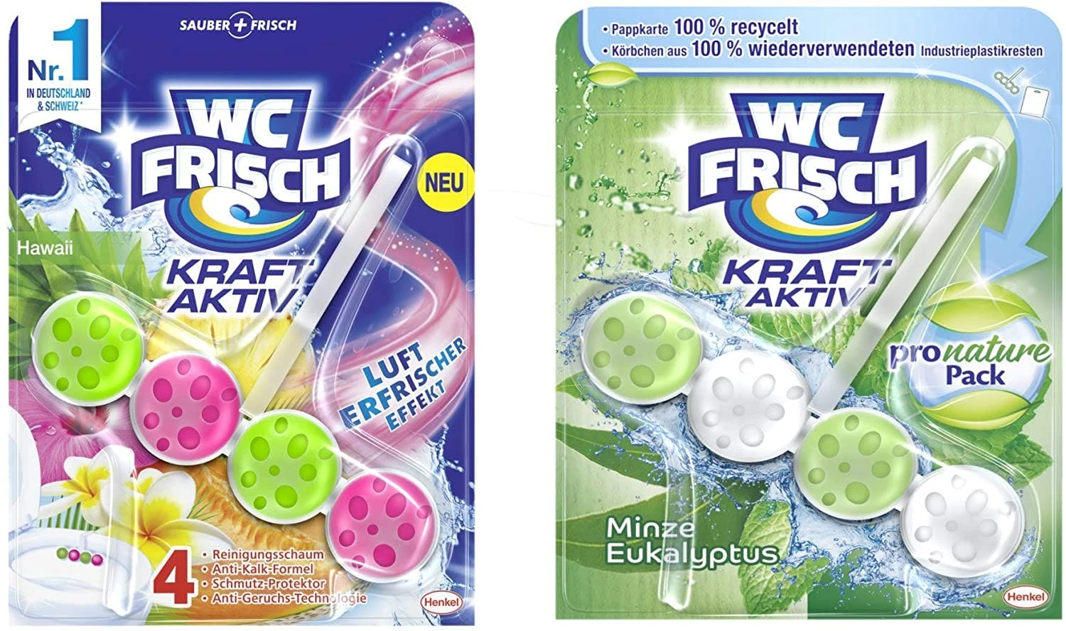 WC Frisch Duftspüler Set 1x 50g Minze & 1x 50g Urlaubsträume Hawaii WC Reiniger 1 WC Frisch Duftspüler Set 1x 50g Minze & 1x 50g Urlaubsträume Hawaii WC Reiniger
